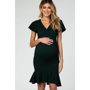 Beautiful Pink Blush Maternity Green Ruffle Sleeved Size Small Dress